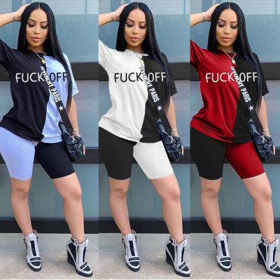 Solid color stitching alphabet printing suit KSN5119