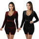 Velvet Latest Oversize Rhinestone Long Sleeved Dress JLX8919