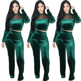 Fashion Green Velvet Two Pieces Sets HM5185