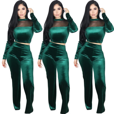 Fashion Green Velvet Two Pieces Sets HM5185