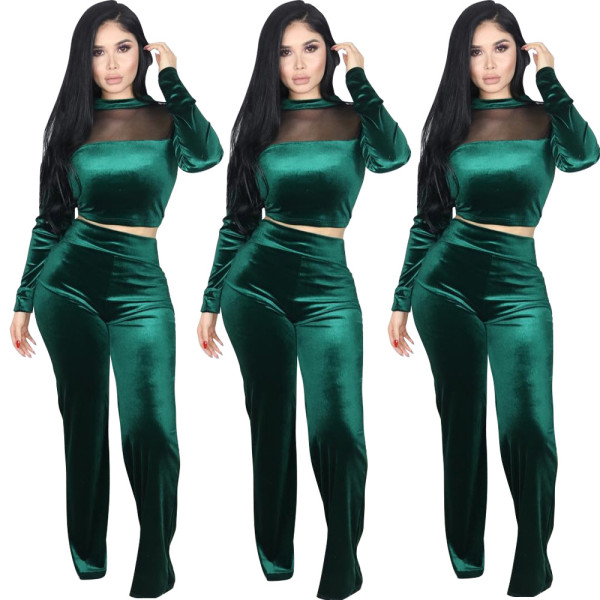 Fashion Green Velvet Two Pieces Sets HM5185