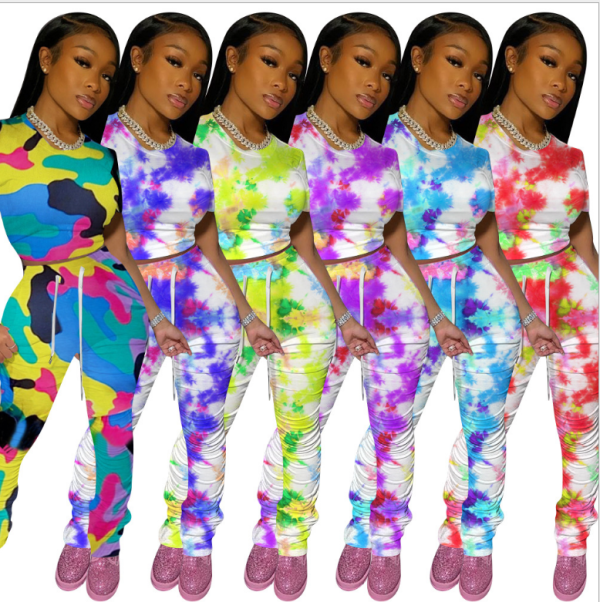 Suit Camouflage Casual Suit Pants Wrinkled T-shirt Suit on Both Sides F8281