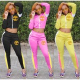 Running Female Two-Piece Colors Splicing Zipper Long Outfits QQ5157