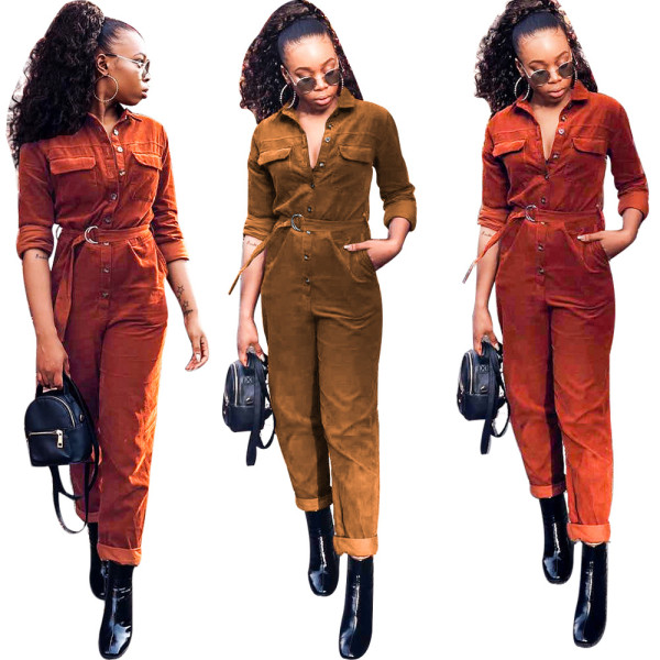 Hot Sale Winter Corduroy Solid Women Jumpsuit OG9100