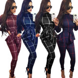Fashion Plaid Two Pieces Sets With Belt MD142