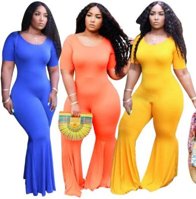 Skinny solid color wide-leg pants plus size women's overalls OSS20729