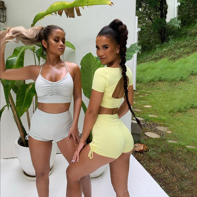 Summer new women's solid color drawstring sports short suit S1737289