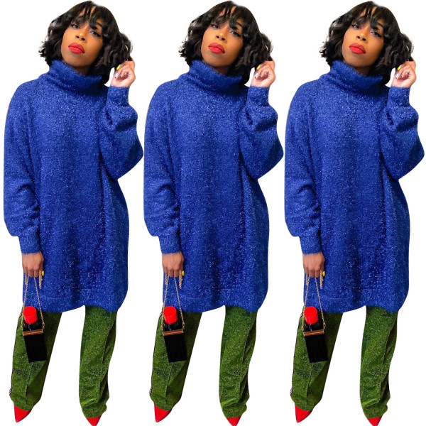 Solid Color Loose High Neck Sweater Dress ED8051