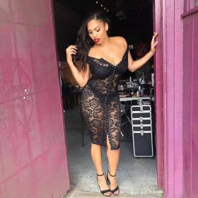 Clubwear Sexy See Through Lace Women Split Dress W8123