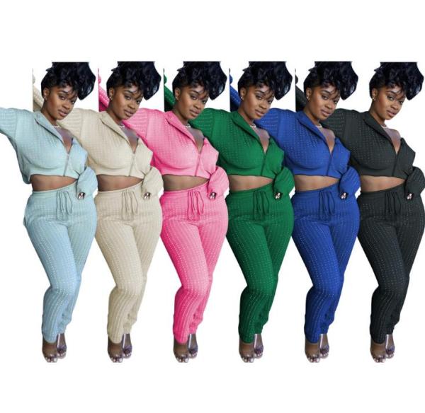 Casual Zipper Long Sleeves Hooded Cardigan With Drawstring Trousers Two Piece Sets LM1053