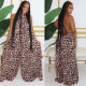 Sexy leopard halter sleeveless wide-leg pants jumpsuit nightclub service K2033