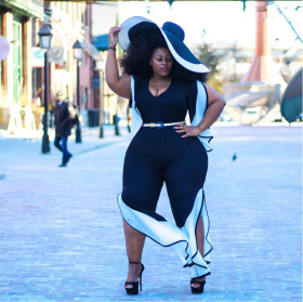 Waist slimming fashion split high waist jumpsuit YF1041