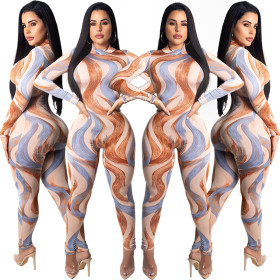 Latest Printing Long Sleeves Bodycon Jumpsuits XZ2075