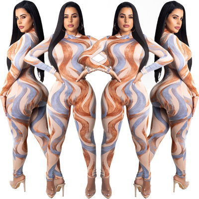 Latest Printing Long Sleeves Bodycon Jumpsuits XZ2075