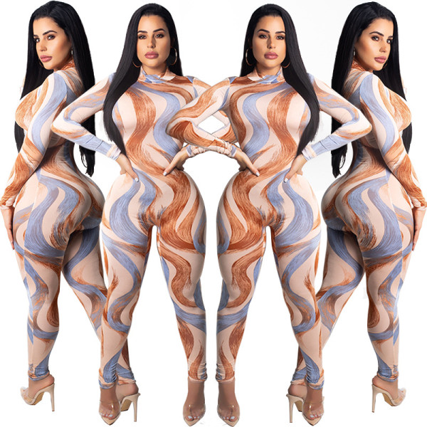 Latest Printing Long Sleeves Bodycon Jumpsuits XZ2075