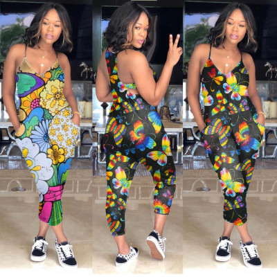 Fashion women's butterfly print jumpsuit YZM5212