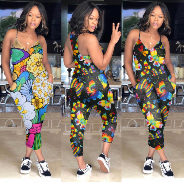 Fashion women's butterfly print jumpsuit YZM5212