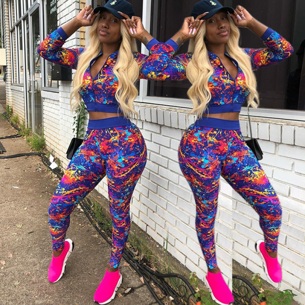 Bodycon Printing 2 Pieces Track Suits For Women OMM1017