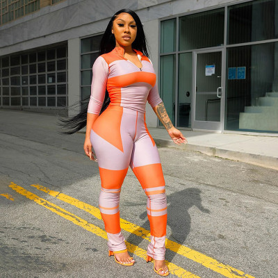 Ladies Fashion Print Slim Stand Collar Sports Suit K20S08684