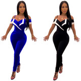 Office Ladies Blue/Black Spaghetti Strap Tight Jumpsuit ZH5107