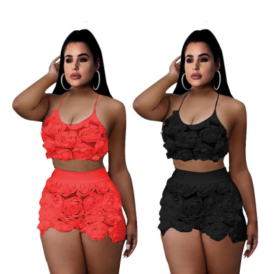 Flower Patterns Casual Solid Color Women Shorts Outfits QQM3957