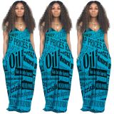 Letters Printing Loose Fitting Condole Belt Maxi Dress YM8042