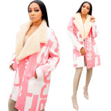 Lovely Turn Down Collar Plus Size Ladies Letters Pattern Coat MTY6257
