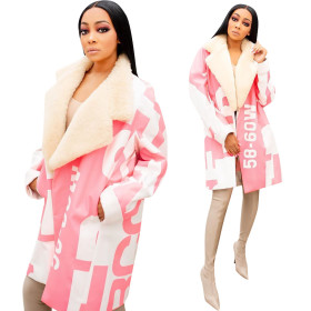 Lovely Turn Down Collar Plus Size Ladies Letters Pattern Coat MTY6257