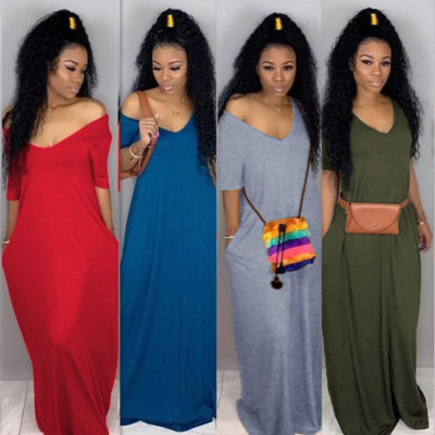 Hot Sale 4 Colors Leisure Wide collar Maxi Dresses KZ003