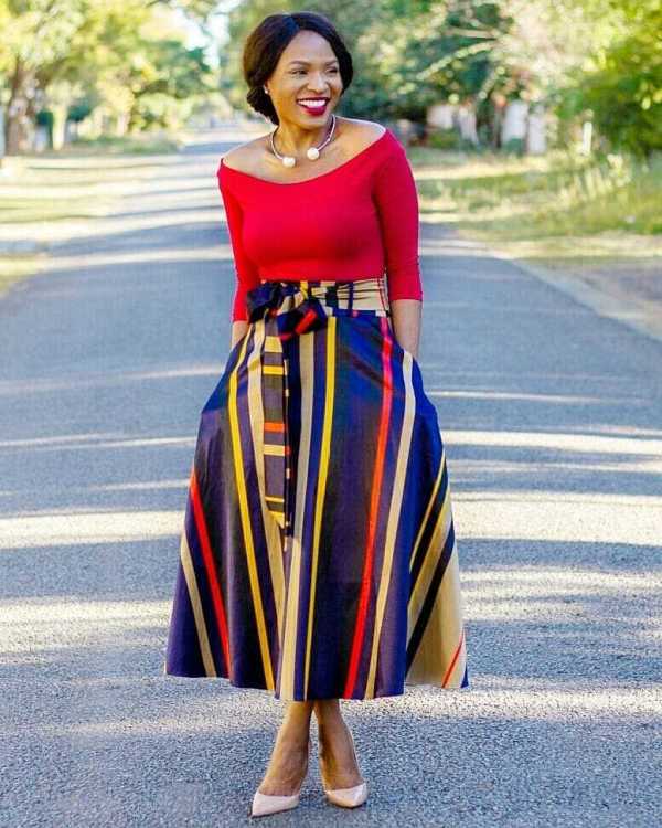 Casual Women Printed Colorful Striped Asymmetrical Lacing Skirt MA6046