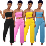 Pure color special plane pleated chest-wrapped straight pants casual suit BLX7518