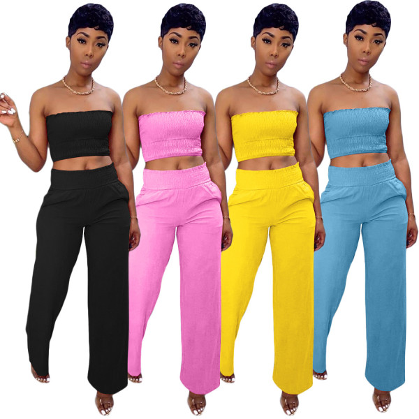 Pure color special plane pleated chest-wrapped straight pants casual suit BLX7518