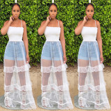 Fashion Mesh Patchwork Spaghetti Strap Pleated Top S6155