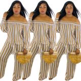 Off Shoulder Striped Wide Leg Jumpsuits MDF5047