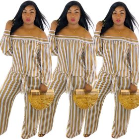 Off Shoulder Striped Wide Leg Jumpsuits MDF5047