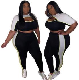 Colorblock hollow sexy tight large size women's fashion casual suit OSS20641
