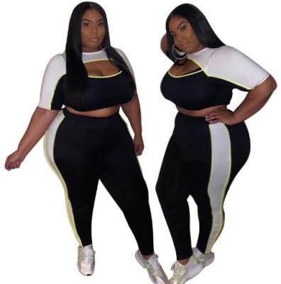 Colorblock hollow sexy tight large size women's fashion casual suit OSS20641