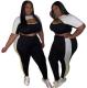 Colorblock hollow sexy tight large size women's fashion casual suit OSS20641