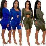 Stylish Bodycon Pure Color 3 Pieces Women Suits XZ2098