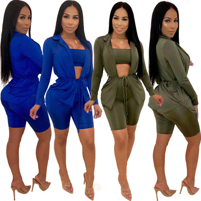 Stylish Bodycon Pure Color 3 Pieces Women Suits XZ2098
