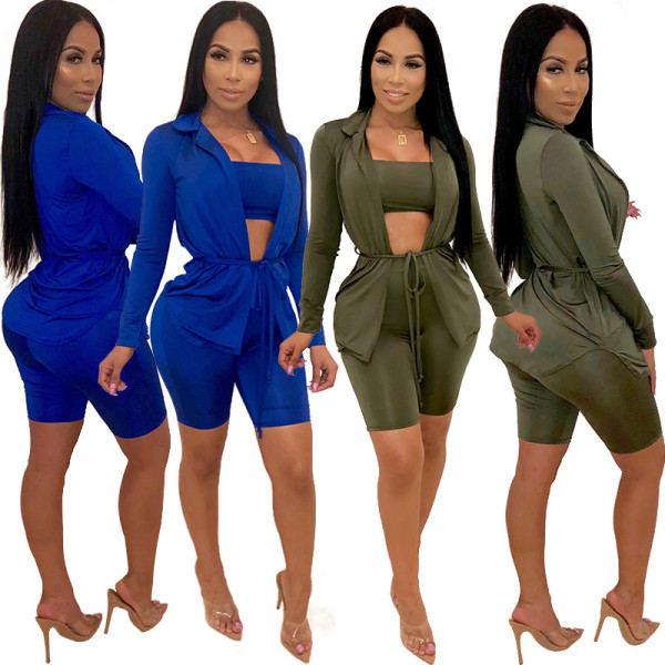 Stylish Bodycon Pure Color 3 Pieces Women Suits XZ2098