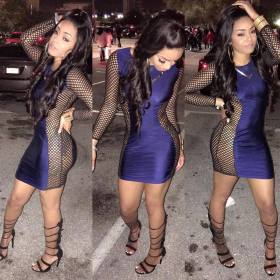 Women Sexy Club Mesh Patchwork Bodycon Dress LS6198