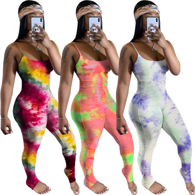Ruched pleated tie-dye jumpsuit GL6270