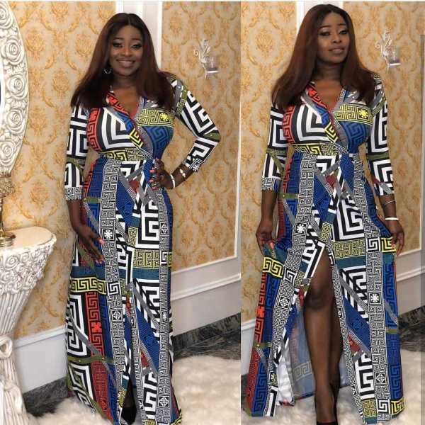 Casual Hot Printing V Collar Split Maxi Dress R6128
