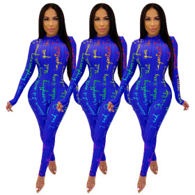 Bodycon Casual Letters Printing Tight Jumpsuit For Women ED8149