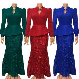 Women\'s sequined dress autumn and winter V-neck long skirt KM8060