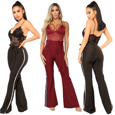 Sexy Strapy Lace Backless Wide Leg Jumpsuits JLX3071