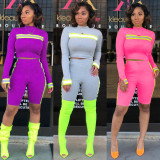 Sports Outfits Long Sleeves Tops Midi Shorts HM5198