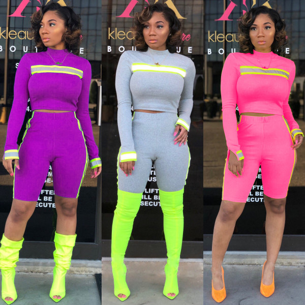 Sports Outfits Long Sleeves Tops Midi Shorts HM5198