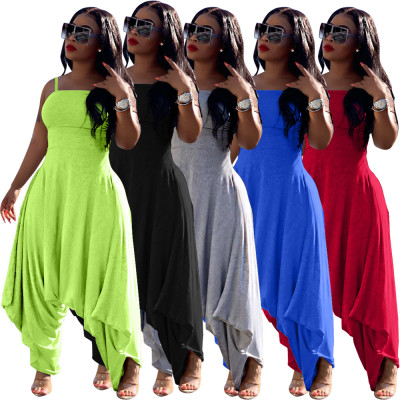 Solid color sexy halter harem pants jumpsuit LS6306